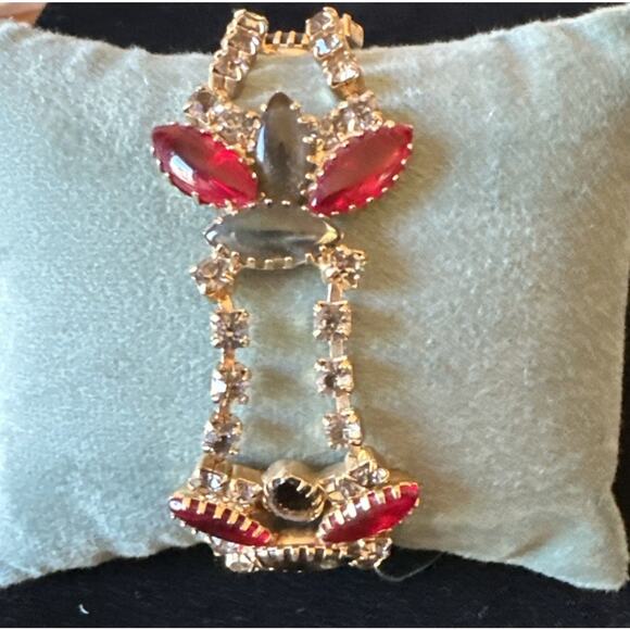 VTG Rhinestone Bracelet Red Clear Gray Stones Silver Tone 7” Timeless EUC - Picture 4 of 8
